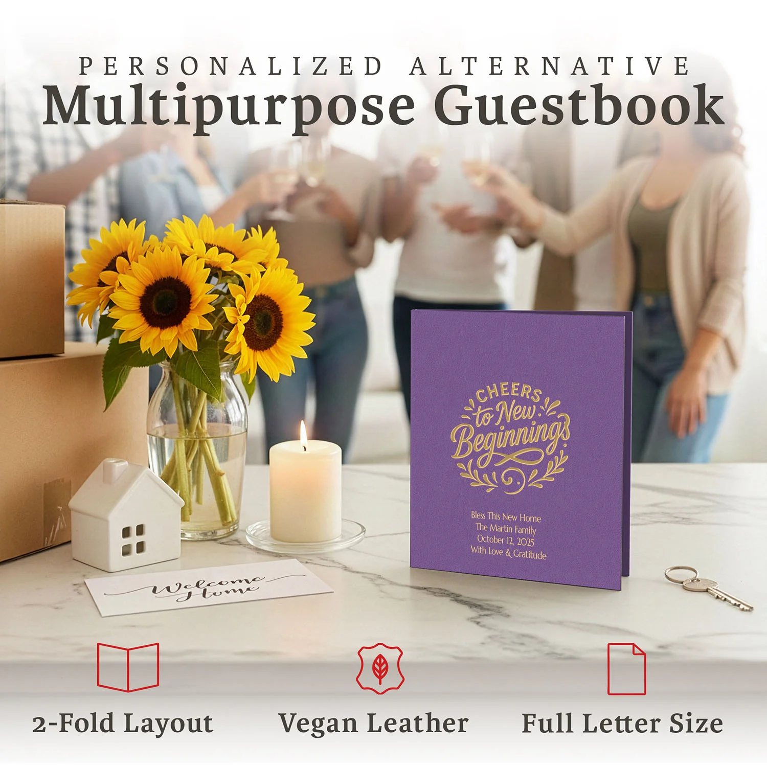 Personalized Multipurpose Guest Book - Cheers to New Beginnings (PURPLE)